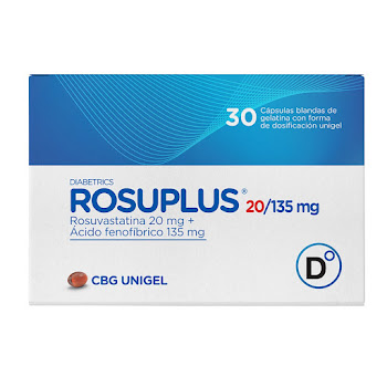 Rosuplus Diabetrics   Rosuvastatina 20mg + Acido fenofibrico135mg Caja x 30 Capsulas  