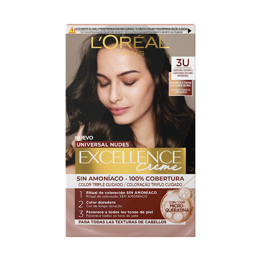 Tinte Loreal Excellence Nudes Sin Amoníaco Castaño Oscuro 3U Caja x 1 und