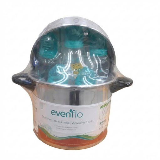 Esterilizador para Biberones y Chupos Evenflo Azul  Evenflo Olla de aluminio x 1 Und Esterilizador Evenflo
Incluye 5 biberones, 1 escobillón de limpieza y accesorios que facilitan su uso, Color Azul/ Rosado