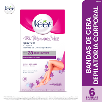 Banda Depilatoria Veet Easy-Gel Axilas y Área de Bikini x 6 und + 3 Toallitas  