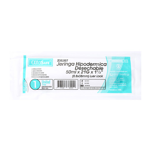 Jeringa Hipodérmica Alfasafe 50ml x 21g x 1und