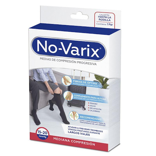 Media de compresión No-Varix unisex 15-20 mmHg travel socks negro S No- Varix  x 1 Si viajas frecuentemente estas medias tipo calcetín son para ti, ideales para usar durante viajes de larga distancia, ya que ayudan a prevenir Trombosis Venosa Profunda. Las medias de mediana compresi