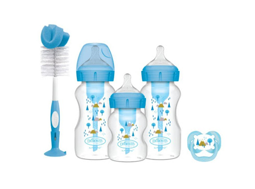 Teteros Cepillo Y Chupo Dr Brown's Set De Regalo Recien Nacido Azul Dr Brown's Pack x 5 Este completo set de regalo está compuesto de teteros Options+, un tetero diferente a los demás por su sistema de ventilación interna que evita que el niño ingiera aire al alimentarse, esto  disminuye