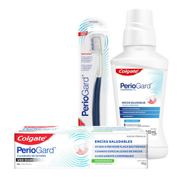 Combo Colgate Periogard Crema Dental x 90 gr + Cepillo Dental Extra Suave x 1 und + Enjuague Bucal Sin Alcohol x 250 ml  