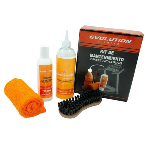Kit de Mantenimiento Evolution para Trotadoras EVOLUTION FITNESS Unidad x 1 Cuida y protege el estado de tu trotadora con el KIT DE MANTENIMIENTO EVOLUTION. Este kit cuenta con: una (1) crema limpiadora para ser aplicada en las partes plásticas y en la superficie de la banda