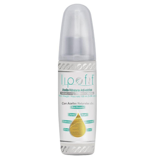 ACEITE HIDRATANTE ANTI-ESTRÍAS LIPOFIT ENVASE X 100 ML LIPOFIT ACEITE x 100 ML Aceite hidratante anti-estrías compuesto por 7 aceites vegetales : rosa mosqueta, argan, jojoba, caléndula, uva, coco y almendras, ideal prevenir y tratar surcos presentados por estiramientos forzados