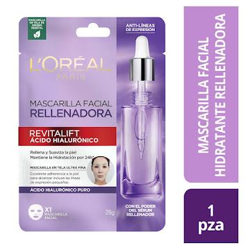 Mascarilla Facial Loreal   Paris en Tela Ácido Hialurónico x 33 gr 