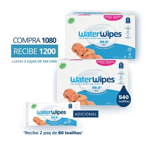TOALLITAS HÚMEDAS SIN ALCOHOL WATERWIPES X 1080 UNDS.  WATERWIPES CAJA X 1080 UND x 1080 Las toallitas húmedas sin alcohol WaterWipes limpian y cuidan todo tipo piel ofreciendo una limpieza suave, efectiva y natural. Aptas para recién nacidos, prematuros, niños, adultos y desmaquillantes,