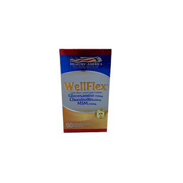 WellFlex Glucosamina + Condroitin + MSM 750mg/600mg/250mg Healthy America Frasco x 60 Tabletas  