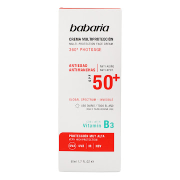 Crema Facial Multiprotección Solar Babaria Vitamina B3 Sin Color SPF50 x 50 ml  