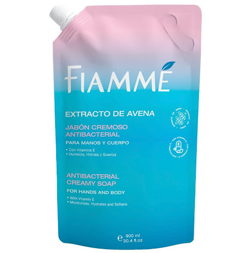 Jabón cremoso extracto de avena 900ml Fiamme Doypack x 1 Jabón para manos y cuerpo. Contiene extracto de avena que es rica en proteínas para revitalizar y nutrir, contiene emolientes que humectan y suavizan la piel más vitamina E que evita la resequedad.