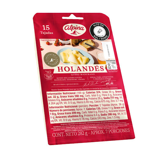 Queso Tajado Alpina Holandés Gouda, Maduro Semiduro Y Graso 282 gr x 15 und