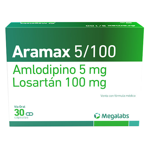 Aramax Amlodipino + Losartán 5mg/100mg Garmisch Caja x 30 Cápsulas