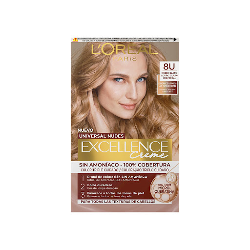 Tinte Loreal Excellence   Nudes Sin Amoniaco Rubio Claro 8u Caja X 1 Und