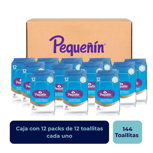 Toallitas Húmedas Pequeñin Acolchamax 12 und Pequeñin Caja x 12 Toallitas húmedas Pequeñín acolchamax, cuidado superior, biodegradables,extra Acolchadas, almendra que hidrata la piel, 0% alcohol.