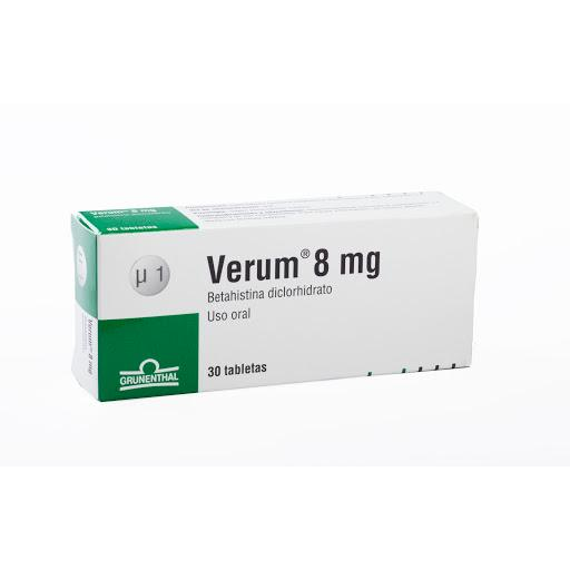 Verum Betahistina Diclorhidrato 8 mg Grunenthal Caja x 30 Tabletas