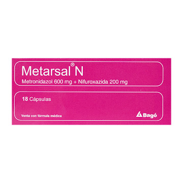 Metarsal N Metronidazol +  Nifuroxazida 600mg/200mg Bagó Caja x 18 Cápsulas  