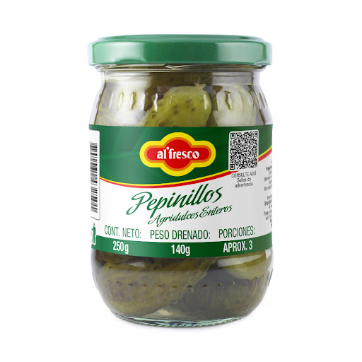 Pepinillos Al´Fresco Agridulces Enteros Frasco x 250 gr