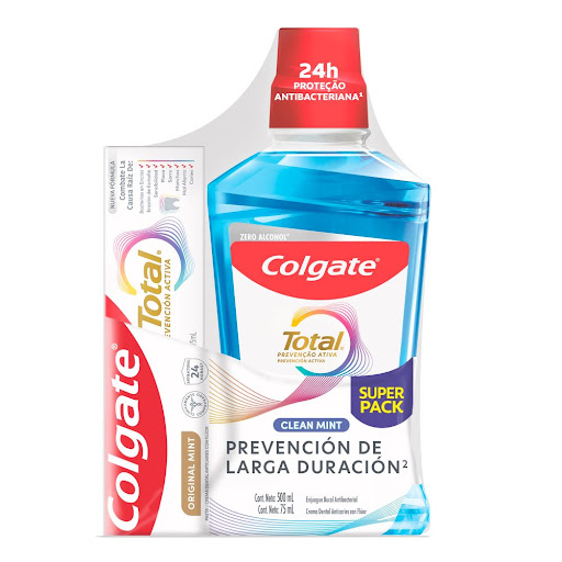 Enjuague Bucal Colgate Clean Mint 500ml + Crema Dental Colgate Total Original Mint 75ml Pack x 2 und