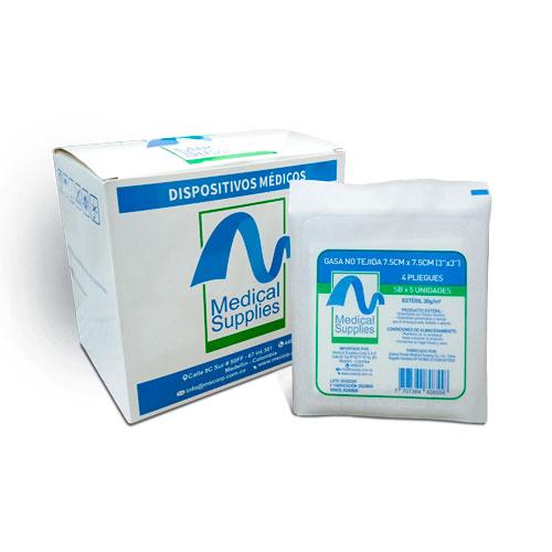 GASA ESTERIL NO TEJIDA 7.5X7.5 SOBRE X 5 MEDICAL SUPPLIES (PAQ X20) MEDSUP 0 x 20 Gasa estéril no tejida de 7.5?×?7.5?cm, fabricada en viscosa y poliéster, suave al tacto, libre de partículas, inodora y de alta absorción. Cada sobre contiene 5 unidades precortadas, ideales para cur