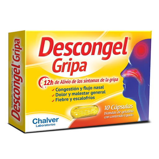Descongel Gripa Acetaminofén + Loratadina + Fenilefrina 500/10/5mg Chalver Caja x 10 Cápsulas