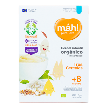 Cereal Infantil Máh Tres Cereales Orgánico +8 Meses 210g  