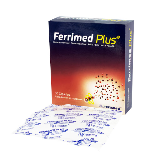 Ferrimed Plus Hierro + Cianocobalamina + Ácido Fólico + Vitamina C 109/1/2/100mg Caja x 30 Cápsulas