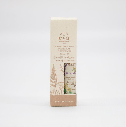 Aceite esencial Relájate lavanda y vainilla en roll-on x 10 ml El Jardín de Eva Roll-on x 1 Combina lavanda y manzanilla en un aceite transportador de origen natural, en formato práctico y fácil de aplicar. Su aroma suave ayuda a bajar el ritmo, soltar tensiones y reconectar contigo, favorec