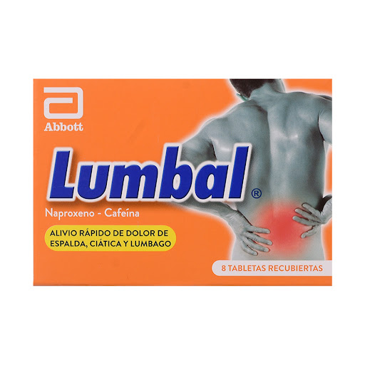 Lumbal Naproxeno + Cafeína 220mg/50mg Abbott Caja x 8 Tabletas
