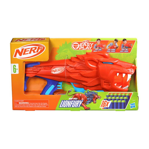 Lanzador Nerf Junior Wild Lionfury Hasbro F8646 Nerf  x 1 Es un juguete diseñado para los más pequeños, con un diseño de león llamativo y divertido. Incluye 16 dardos Nerf Elite, ofreciendo precisión y rendimiento. Su diseño liviano y fácil de usar lo hace p