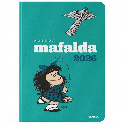 Agenda Mafalda 2026. Encuadernada Granica Libro x 1.0 MAFALDA 2026 ENCUADERNADA  Interior: 2 colores. Semana a la vista. 2 páginas con stickers. - 160pags. Encuadernación: Tapa dura cosida, con cinta señaladora. Formato: 13 x 19 Editorial: Ediciones Gran