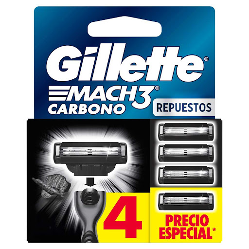 Repuestos para cuchilla de Afeitar GILLETTE Mach 3 Carbono Caja x 4 und