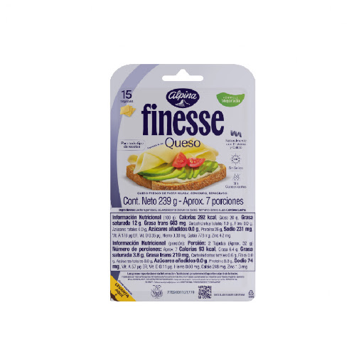 Queso Mozzarella Finesse 15 Tajadas Semiduro Blíster x 239 gr