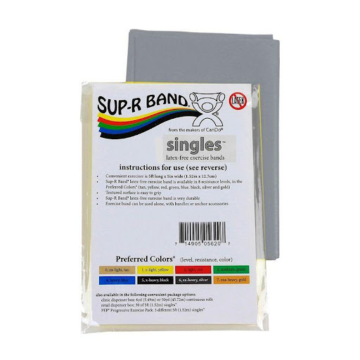 Banda Ejerc Cando Tramo Por 1.5M Silver Cando CJ x 150 La Banda de Ejercicio CanDo 1.5M Silver es una banda de resistencia sintética y libre de látex, ideal para rehabilitación, entrenamiento funcional y mejora del rendimiento deportivo. Su diseño permite