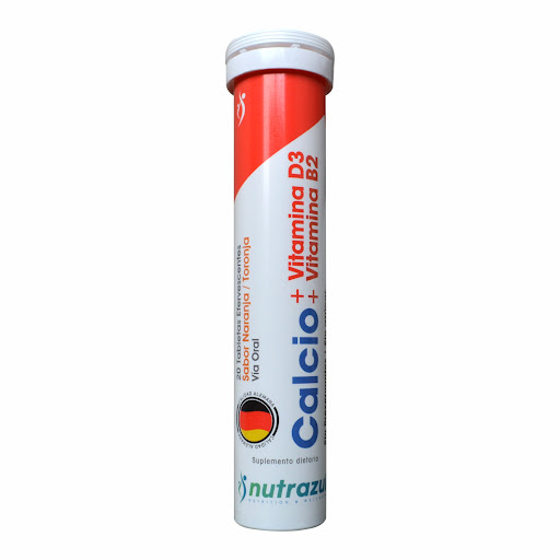Nutrazul Calcio Con Vitamina D3 + B2 Sabor Naranja Frasco x 20 Tabletas