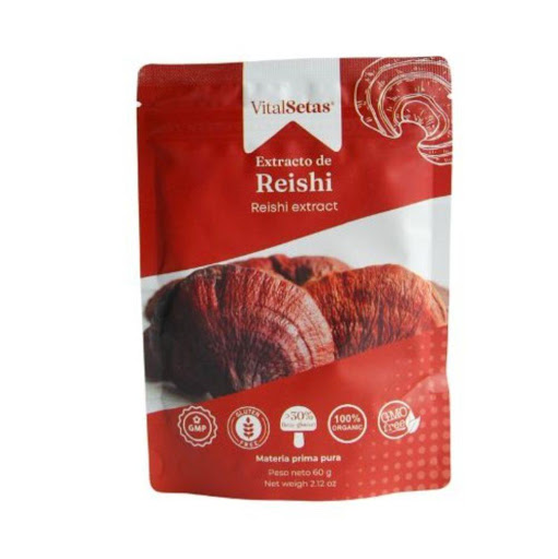 Extracto de Reishi VitalSetas VitalSetas Polvo x 60 gr Nuestro extracto de Reishi es un producto premium que concentra lo mejor de la seta, con un porcentaje de betaglucanos superior al 30%. Totalmente orgánico, 100% cuerpo fructífero de la seta, vegano, 