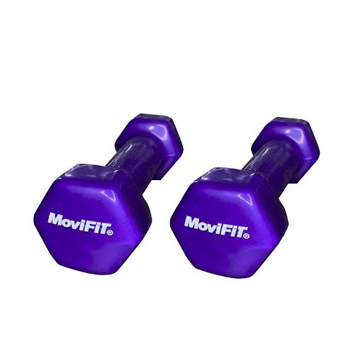 Mancuerna 1Lb En Vinilo Hexagonal MOVIFIT UN x 1 Están fabricadas en hierro con recubrimiento de caucho inyectado en vinilo, lo que proporciona un agarre cómodo y seguro. Su diseño hexagonal evita que rueden, facilitando su uso en diversos entrenami