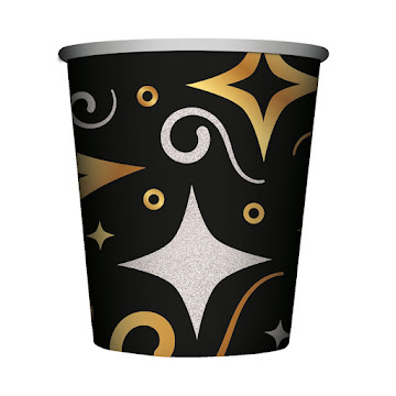 Vasos Sempertex Feliz Cumpleaños Dorado Y Negro x 8 und  