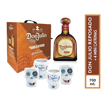 //Tequila Don Julio Reposado  x700 ml + 4 Mini Catrinas  