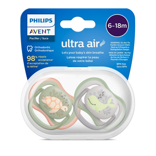 Chupo Entretención Avent Ultra Air 6-18m Tortuga/Ballena x 2 und