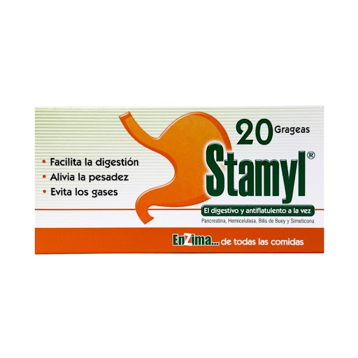 Stamyl Pancreatina + Hemicelulosa + Bilis de Buey 25mg/50mg/175mg Farma de Colombia Caja x 20 Gragea