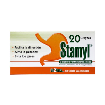 Stamyl Pancreatina + Hemicelulosa + Bilis de Buey 25mg/50mg/175mg Farma de Colombia Caja x 20 Gragea  