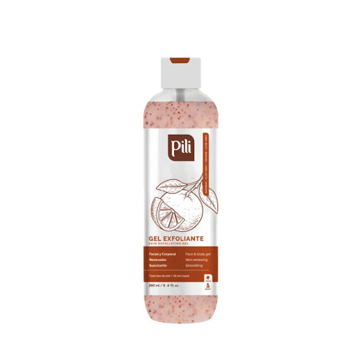 GEL EXFOLIANTE PILI NARANJA X 250 PILI BOTELLA x ML La exfoliación regular de la piel permite retirar las células muertas 
e impurezas. El Gel Exfoliante Pili, está elaborado en una base 
hidratante no grasa, con extracto natural de aloe vera y aceite 