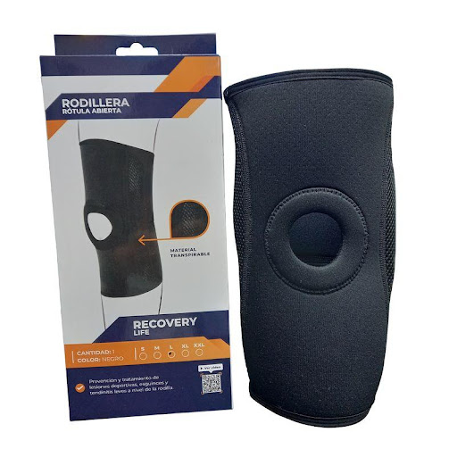 Rodillera Rótula Abierta Recovery Life Talla XL Recovery Individual x 1 Órtesis de rodilla para prevenir y tratar esguinces leves de la rodilla y traumas de tejido blando, con centrador rotuliano