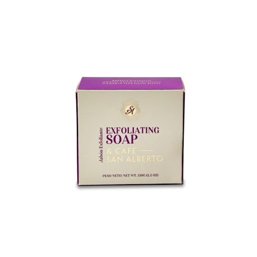 Jabon Exfoliante 150gr  San Alberto CAJA  x 1 Disfruta de toda la sensorialidad de café San Alberto con este jabón exfoliante de café. Un jabón para manos y cuerpo con notas acarameladas a café y pequeñas partículas exfoliantes.