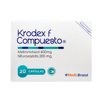 Krodex F Compuesto Metronidazol + Nifuroxazida 600mg/200mg Medicbrand Caja x 20 Cápsulas  