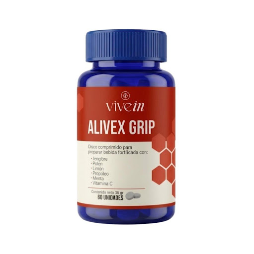 ALIVEX GRIP X 60 DISCOS Jengibre, Polen, Limón, Propóleo, Menta y Vitamina C  Vivein Frasco x 60 discos x 60 discos Discos con ingredientes naturales que brindan sensación de alivio respiratorio y bienestar general.