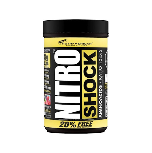 Nitro Shock Frutos Rojos 440 g Aminoacidos NUTRAMERICANPHARMA Tarro x 1.16 Lb (526g) Nitro Shock, es la más novedosa y poderosa fórmula de aminoácidos de cadena ramificada y glutamina jamás desarrollada.