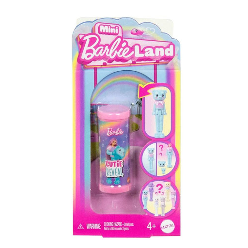 Barbie Mini Barbieland Muñeca Cutie Reveal Sorpresa Barbie  x 1 La Barbie Mini BarbieLand Muñeca Cutie Reveal Sorpresa ofrece una experiencia de unboxing adorable y emocionante. Cada tubito contiene un minimuñeco vestido con un disfraz de peluche de animalito y un