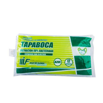 Tapaboca Inverfarma Adulto Con Elástico Empaque Individual Azul x 12 und  